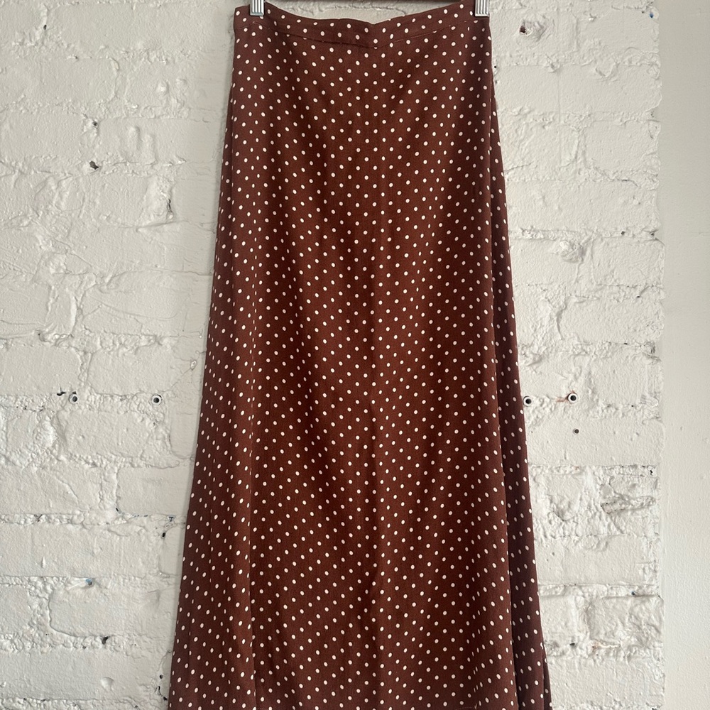 Reformation Brown and White Polka Dot A-Line Skirt